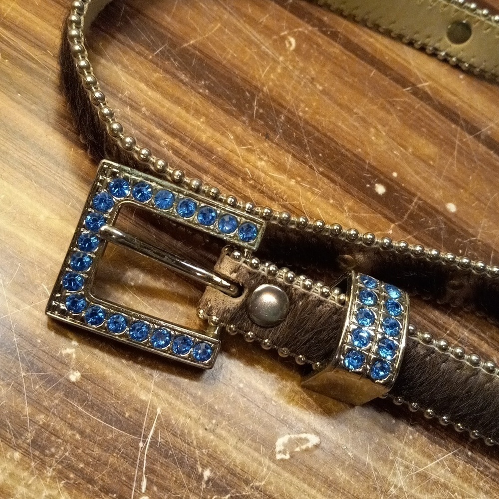 B.B.Simon blue crystals faux hide belt XL 39"